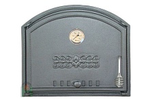 1203 Дверца глухая левая с термометром DCHS1T чугунная Halmat  315(410)х485 мм